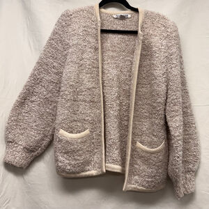 Vintage Women's Adele Joyce Beige White Boucle Cardigan Sweater S/M